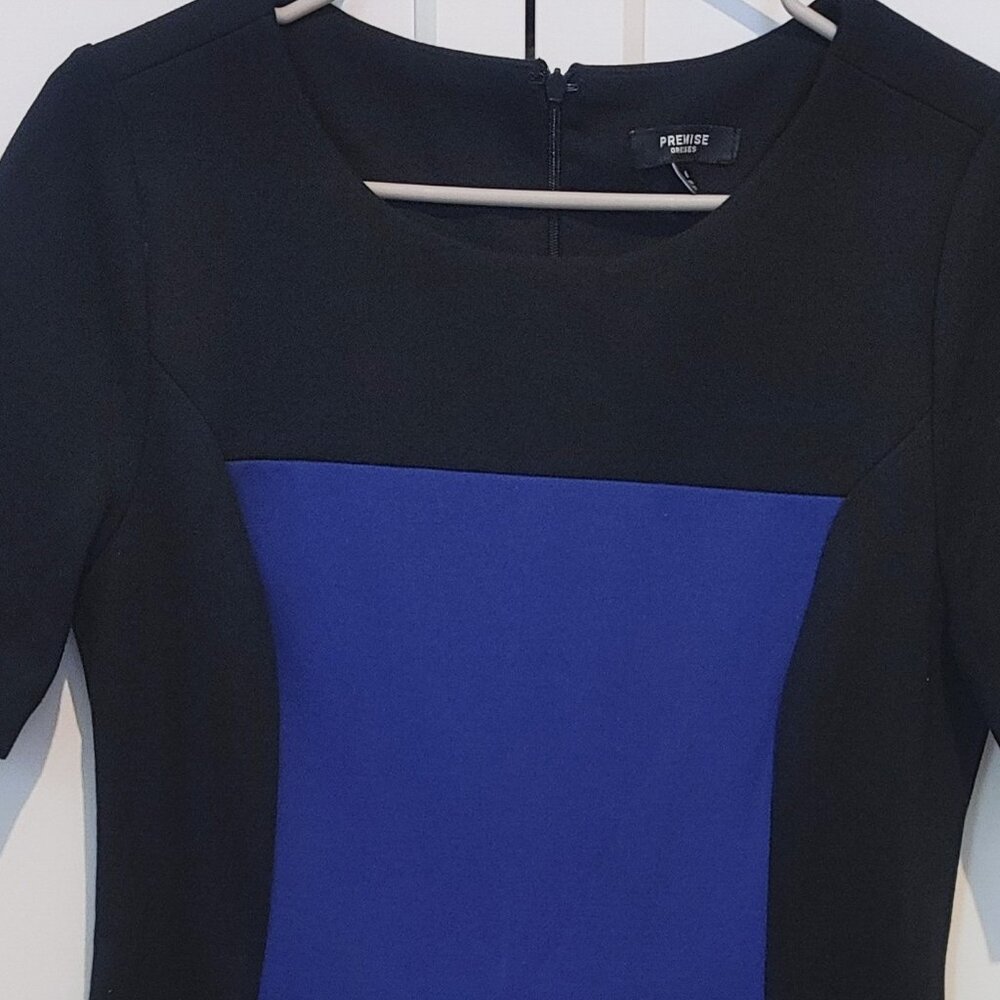 PREMISE Color-block Blue & Black Career Sheath Dress - Size 6 - Picture 2 of 4